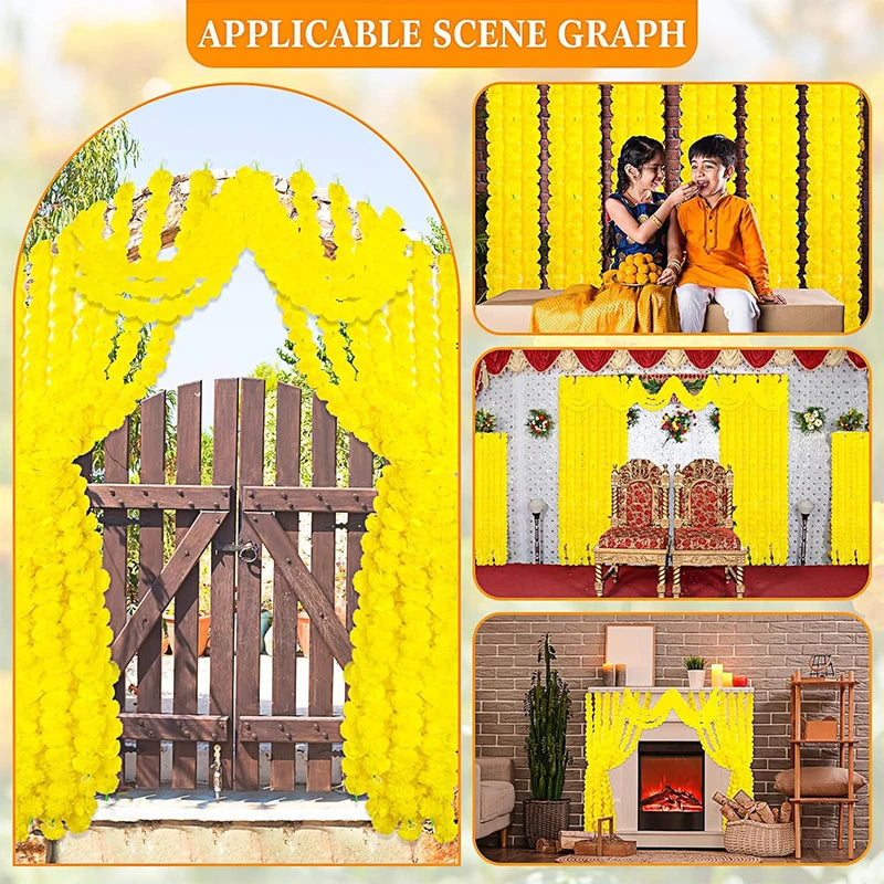 1.5m Marigold Flower Garland Plastic Artificial Flowers Indian Diwali Traditional Festival Wreath Day of The Dead Party Decor
