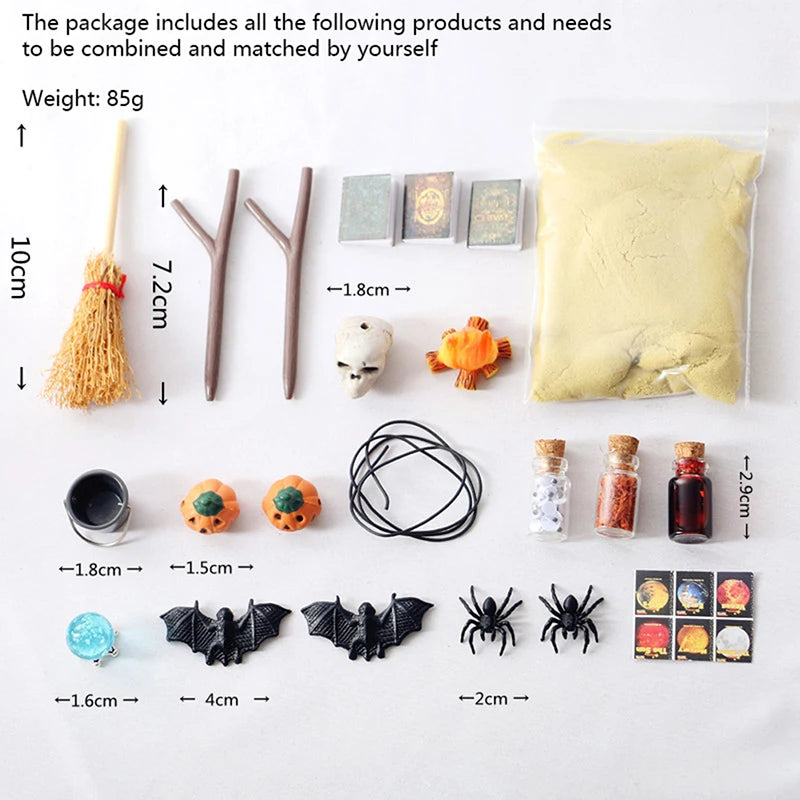 1Set 1:12 Dollhouse Halloween Horror Decor Toy Bat Skull Broom Spider Ornament Outdoor Decoration