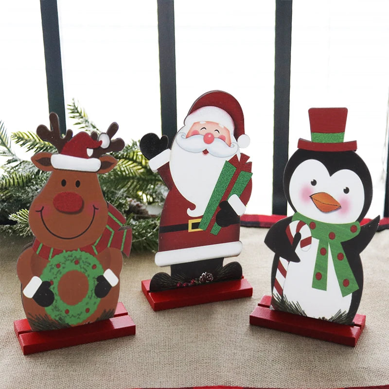 Christmas Wooden Reindeer Snowman Santa Claus Crafts Xmas Desktop Ornaments Merry Christmas Home Decorations New Years Noel Gift