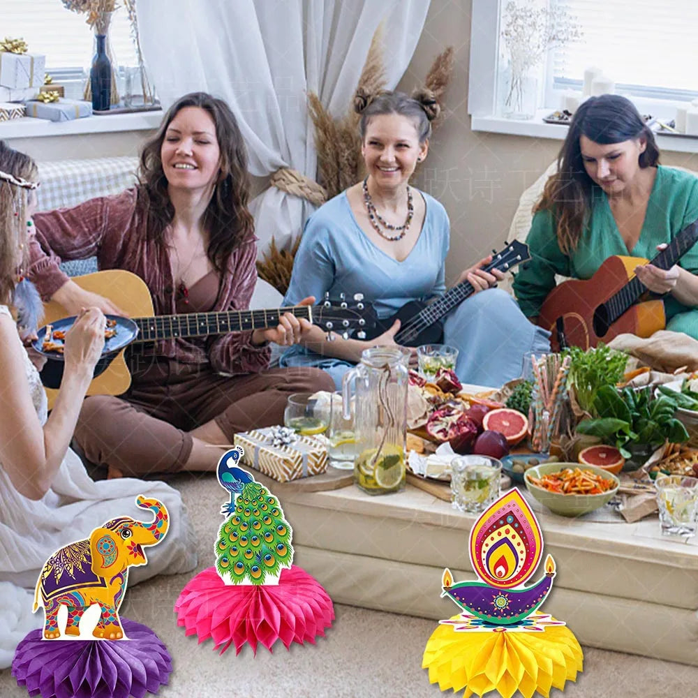 Happy Diwali Party Honeycomb Table Decoration Diwali Elephant Peacock Ornaments Happy Festival of Lights Party Decor