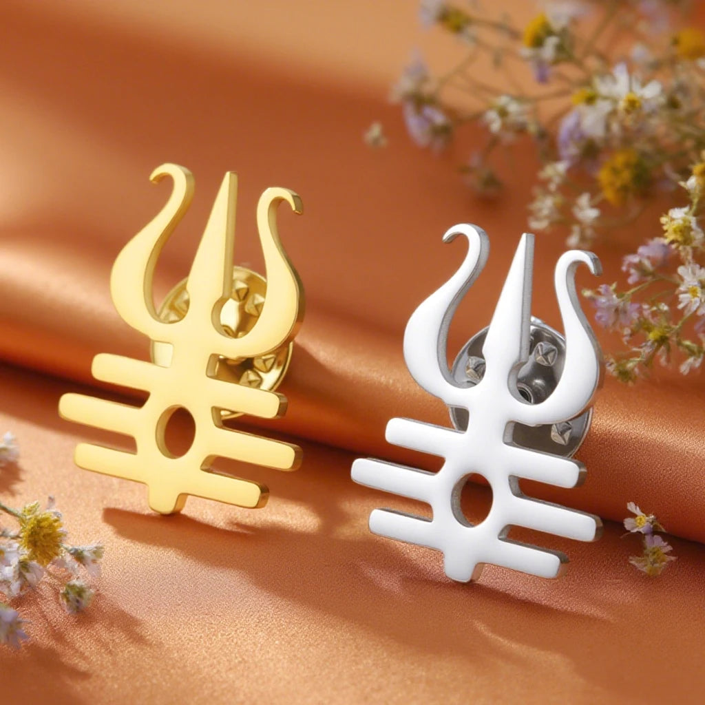 Dawapara Lord Shiva Trident Brooch Mantra Buddhism Hindu God Blessing Symbol Lapel Pins Stainless Steel Jewelry