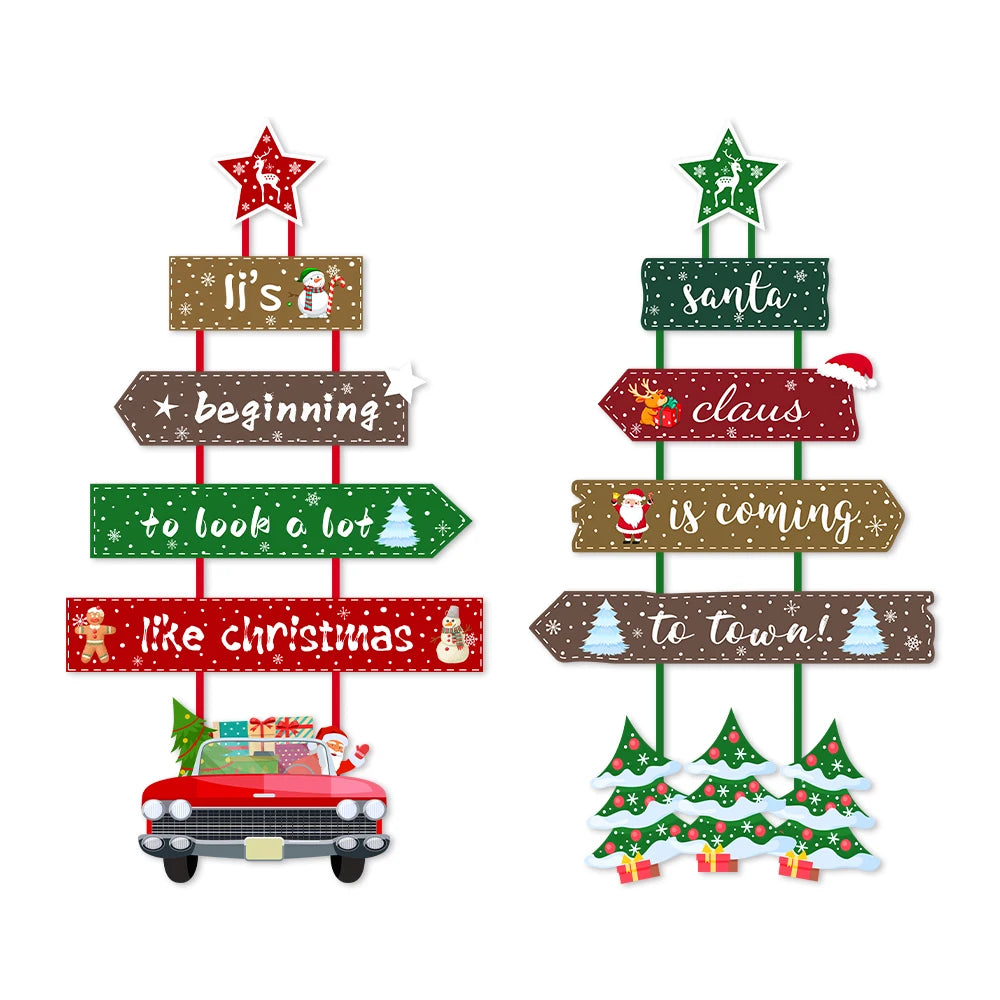 Christmas Door Hanging Decoration Prop Xmas tree Santa Claus Paper Garland Pendant Christmas Party Wall Ornament Home Decoration