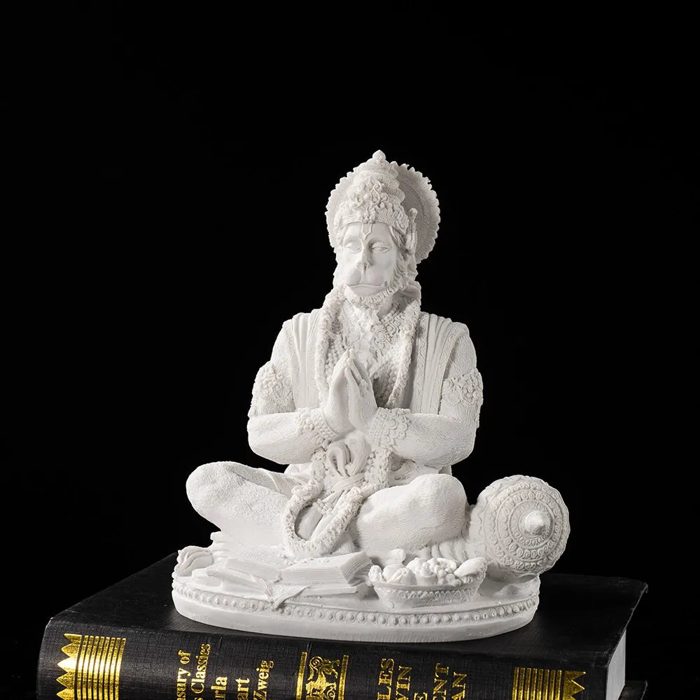 Vilead Sandstone White Hanuman Statue Hindu Monkey God Sculpture Yoga Meditation Decoration Buddha Ganesha Vishnu India FengShui
