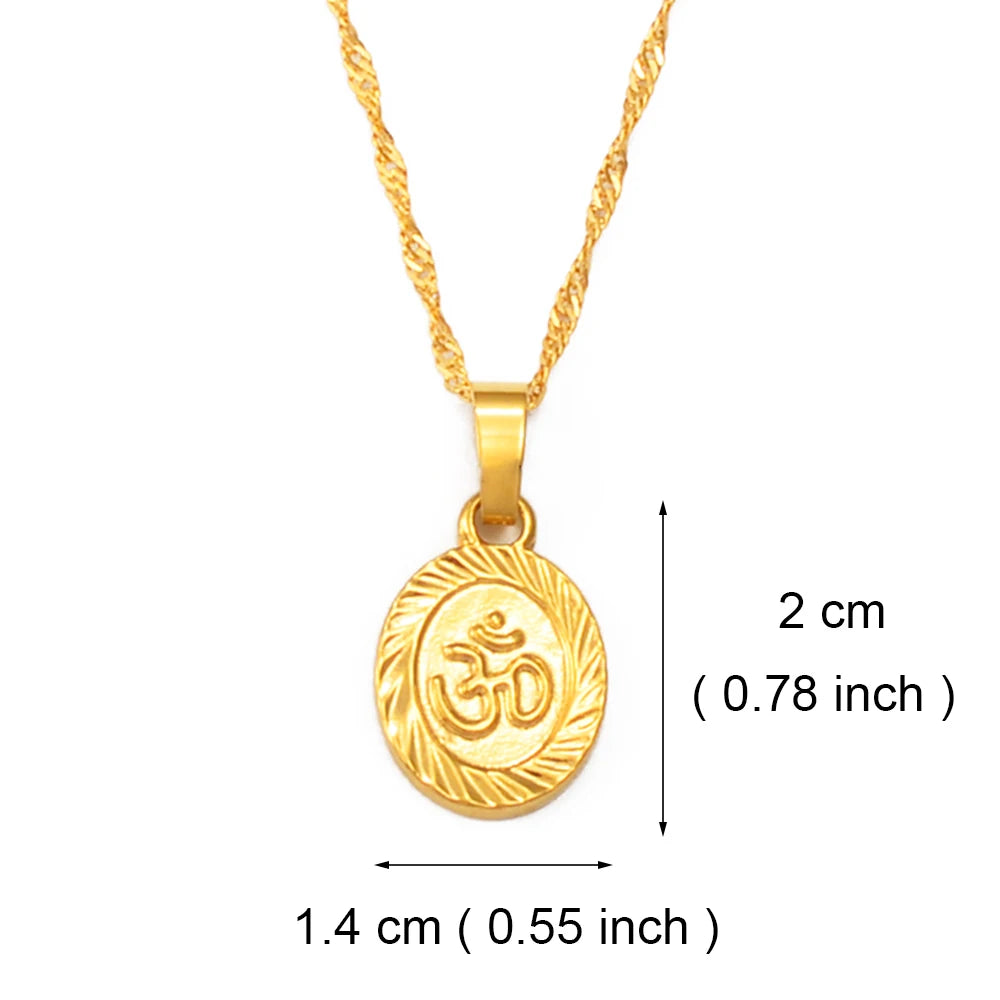 Anniyo  Hindu Buddhist  OM Necklace Hinduism Yoga India Outdoor Sport Gold Color Yoga Jewelry Women #024806