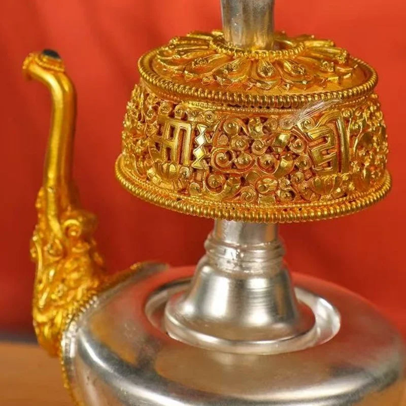 Nepalese Water Purification Bottle Copper,Tantric Holy Water Buddhism Inlaid Gem Pot,Tibetan Altars Kettle Buddhist Religious