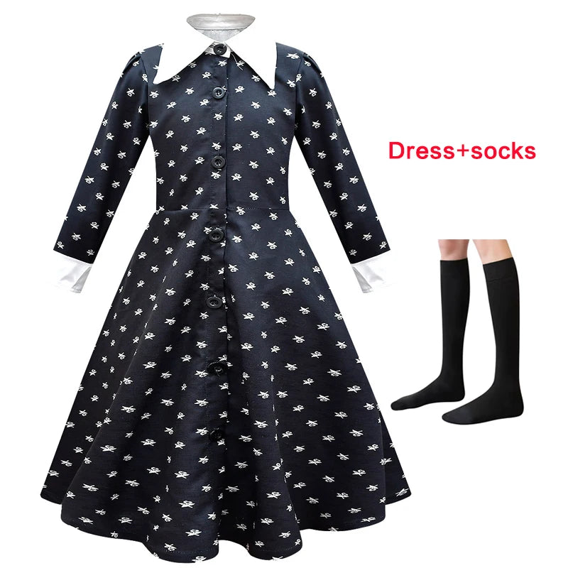KLFLGD Black Lace Halloween Dress Up Girl's Birthday Party Performance Dress New Girl Role Playing Dress 4-12 Years Old