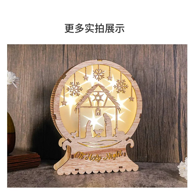 Oh Holy Night Christmas Jesus Birth Wooden Ornaments Led Luminous Bedroom Decoration Christmas Decorations Souvenirs Home Decor
