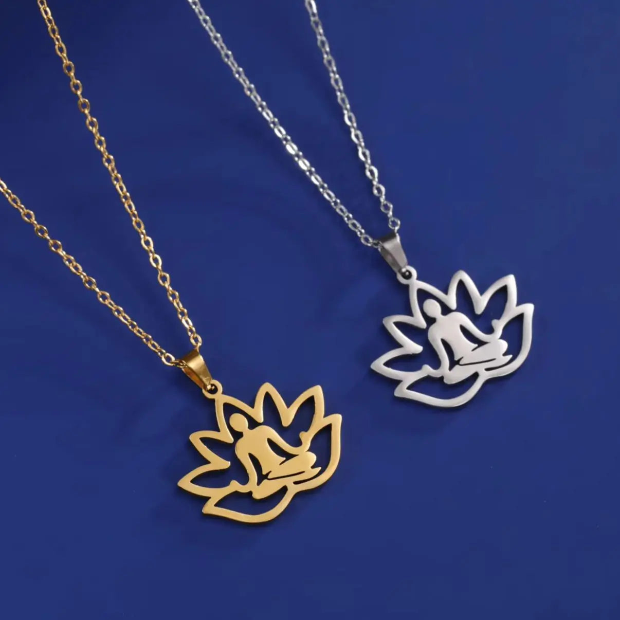LIKGREAT Hindu Buddhism Meditation Necklace Stainless Steel Yoga Lotus Flower Necklaces Amulet Jewelry Gift
