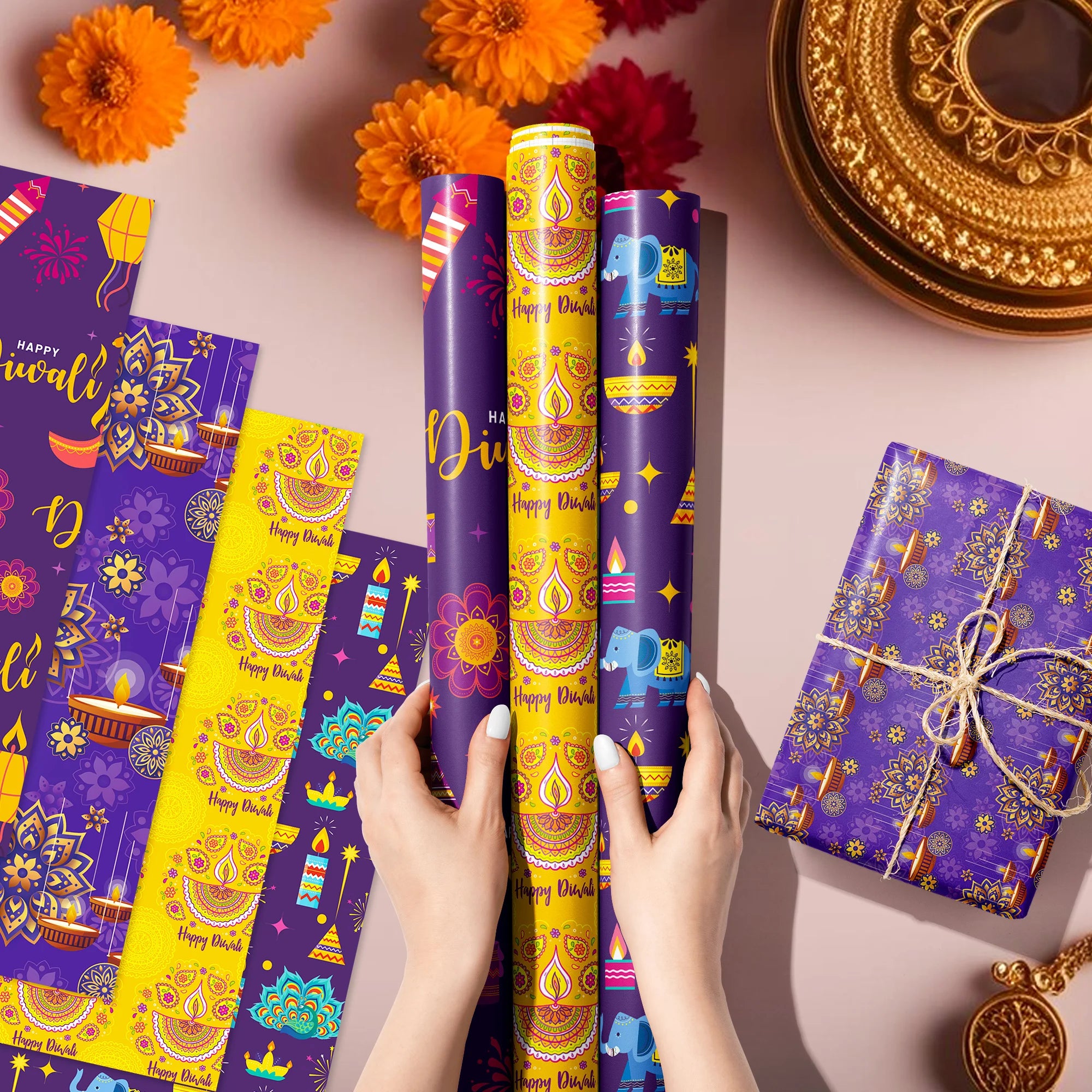 12pcs Diwali Festival Wrapping Material Paper Baby Shower Party Gifts Decorative Packing Craft Papers