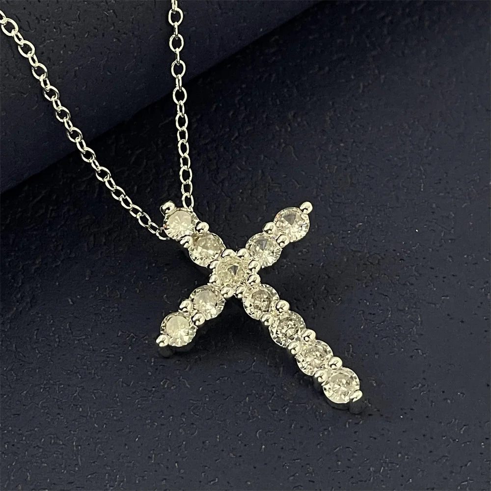 925 sterling silver diamond cross pendant with thin chain, versatile and fashionable