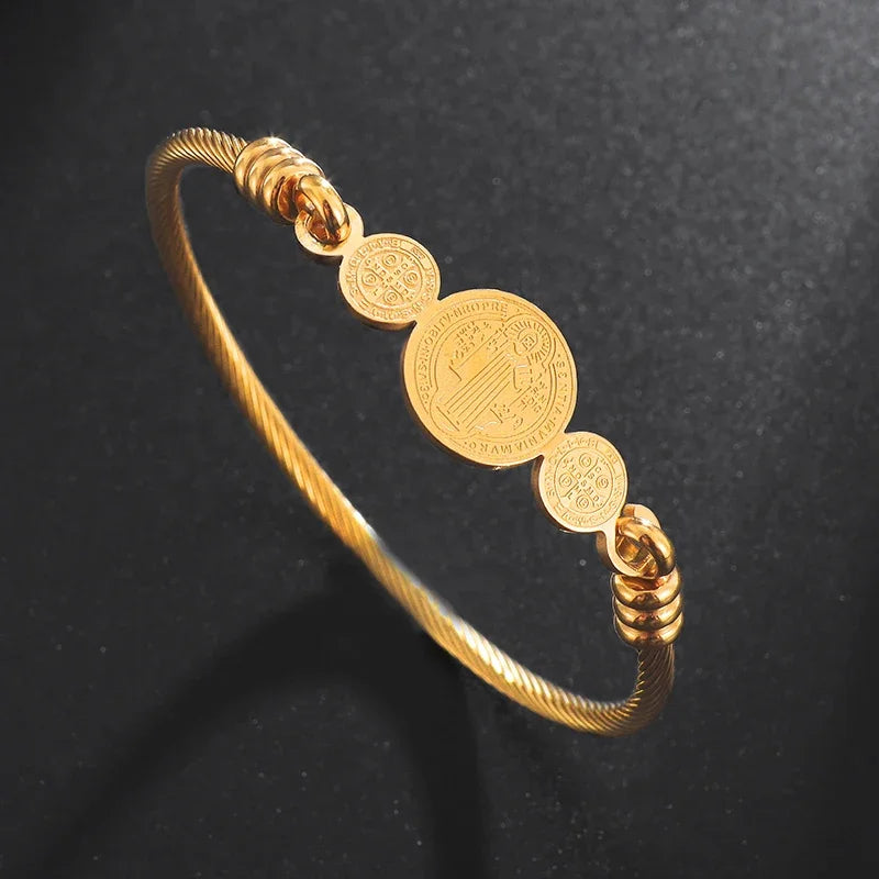 Stainless Steel Hindu Lotus Mandala Open Bracelet Women Fashion Cuff Bangle Casual Sports Yoga Jewelry