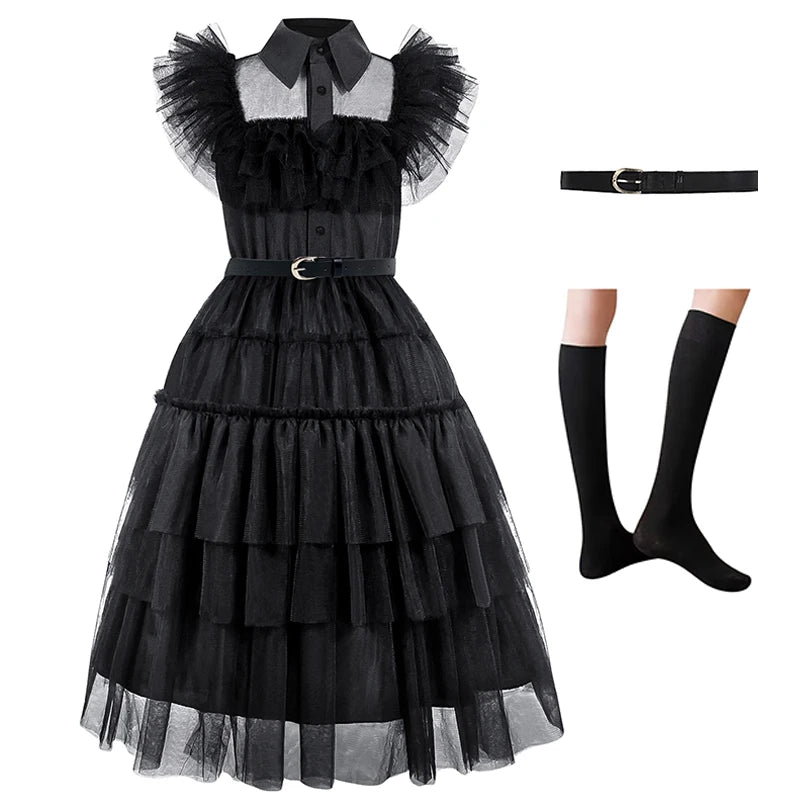 KLFLGD Black Lace Halloween Dress Up Girl's Birthday Party Performance Dress New Girl Role Playing Dress 4-12 Years Old