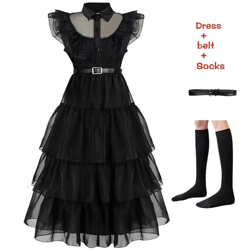 KLFLGD Black Lace Halloween Dress Up Girl's Birthday Party Performance Dress New Girl Role Playing Dress 4-12 Years Old