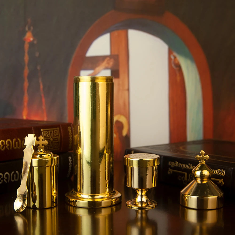 Orthodox Portable Holy Water Set, Religious Articles for Storing and Distributing Holy Water, Cross Design, Blessing Ceremony