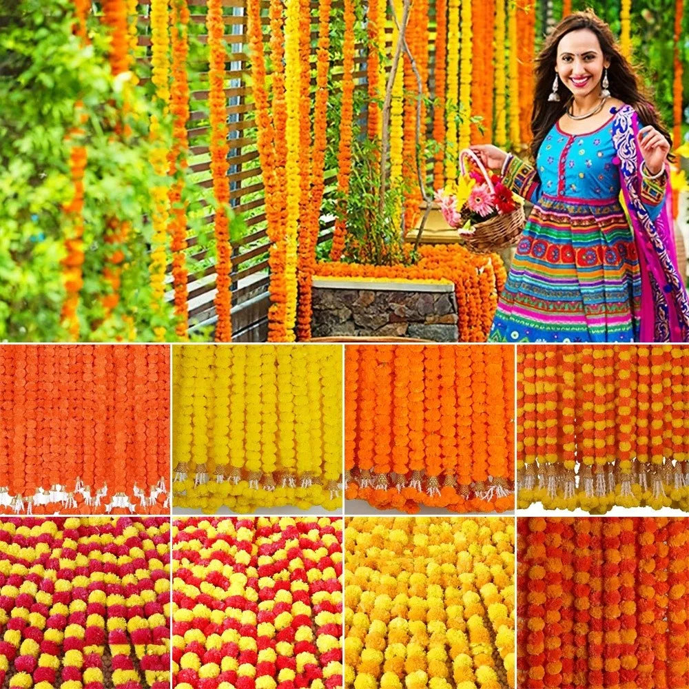 Long Strands Artificial Marigold Garland Pooja Diwali Fiesta Indian Décor Pooja Marigold Flowers Pooja Wedding Events Decor