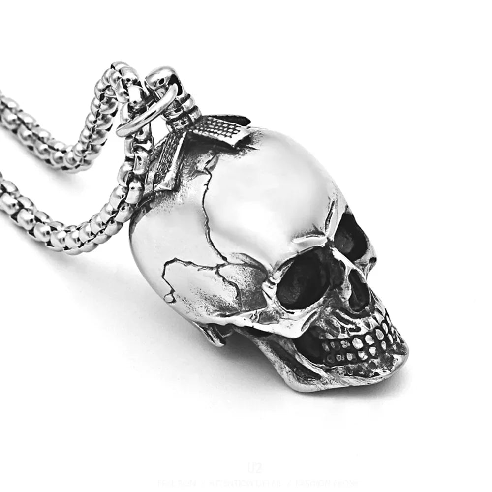 Gothic Hip Hop Skull Pendant Necklaces For Men Stainless Steel Punk Fashion Skeleton Necklace Halloween Jewelry Gifts Wholesale