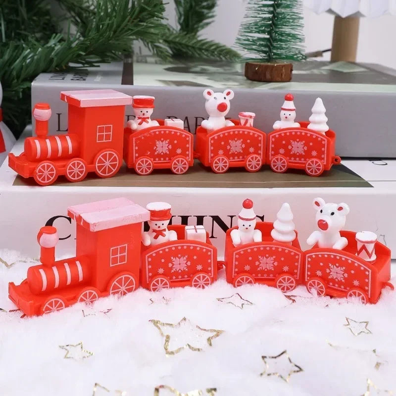 Christmas Train Painted Wooden Plastic  Mini Christmas Tree Train Christmas Decorations Festival Party Xmas Table Top Ornament