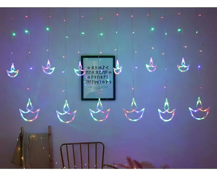 Diwali String Lights Usb Plug Diya Curtain Light Festival Lamp for Wall Window Bedroom Decor Indoor Outdoor Eid al-Fitr Muslims