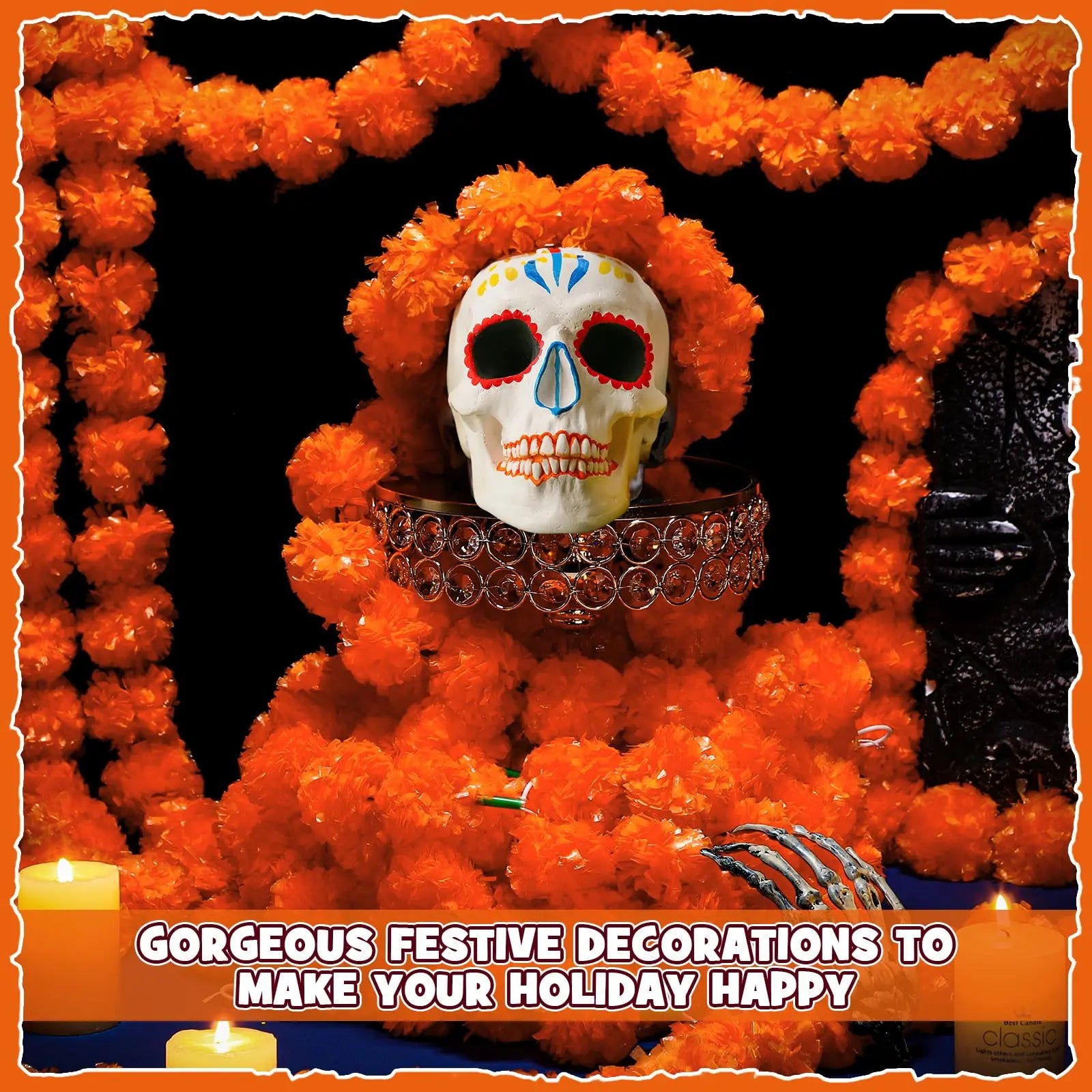 5-50pcs Marigold Flower Garland For Decoration 5 ft Artificial Flowers Mexican Diwali Indian Wedding Party Pooja Day of The Dead