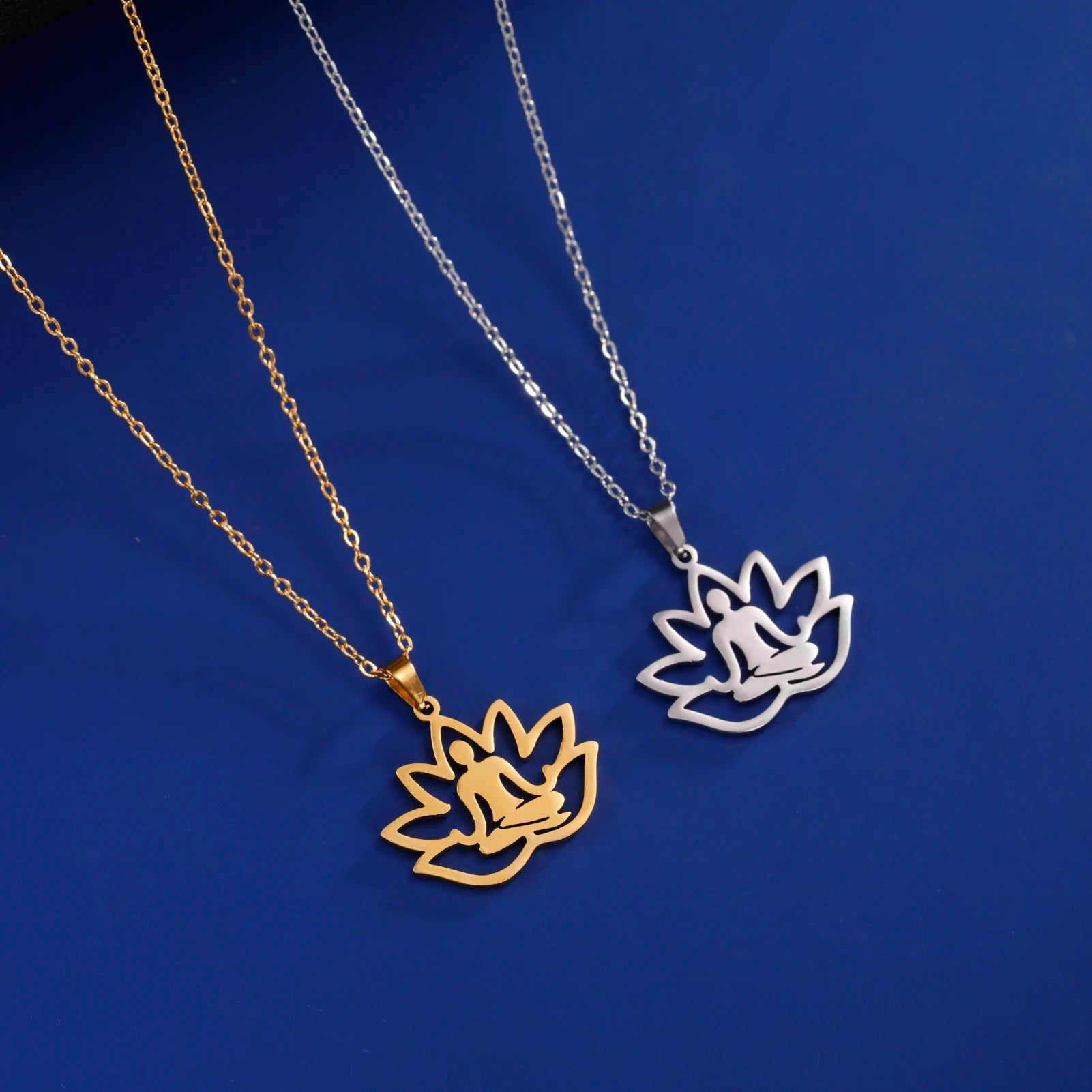 LIKGREAT Hindu Buddhism Meditation Necklace Stainless Steel Yoga Lotus Flower Necklaces Amulet Jewelry Gift