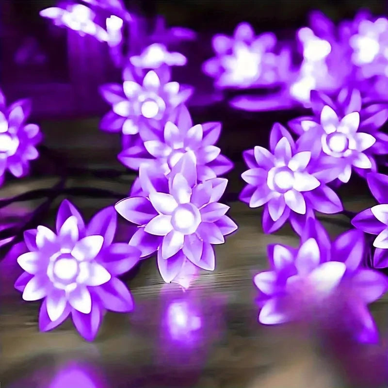 5-12m Led Solar String Lotus Sakura Flower Cherry Flower Lights LED Outdoor Waterproof Festival Garden Decorative Lights