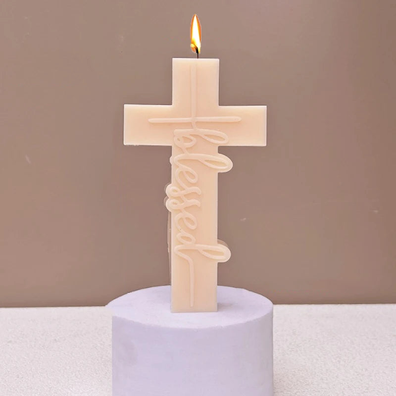 DIY cross candle silicone molds 3D relief cross crafts resin plaster cement casting mold Halloween gift making tool