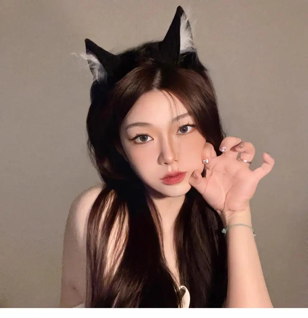 Plush Cat Ears Headband Women Girls Cosplay Hair Band Funny Cute Lolita Hair Hoop Hair Accessories Christma Halloween Dress Up