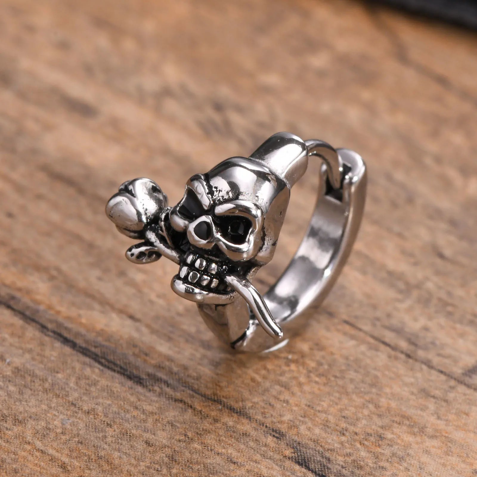 Vnox Gothic Skull Skeleton Huggie Hoop Earrings for Men Boys, Rock Punk Stainless Steel Cocktail Party Halloween Gift Jewelry
