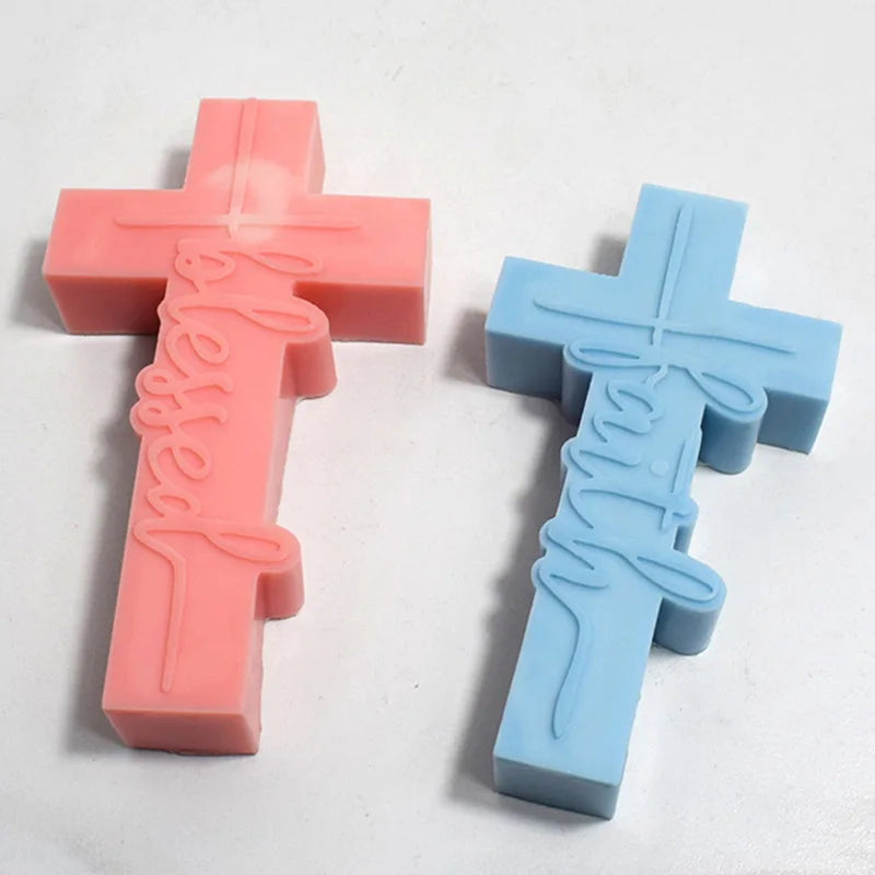 DIY cross candle silicone molds 3D relief cross crafts resin plaster cement casting mold Halloween gift making tool