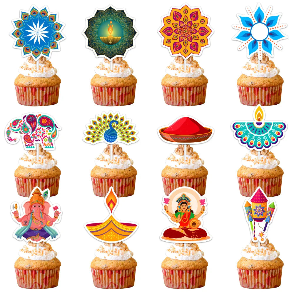 Diwali Devali Cake Topper Flags deepa avail Deepavali Cupcake Topper Diwali Festival Decoration Baking DIY Party Supplies