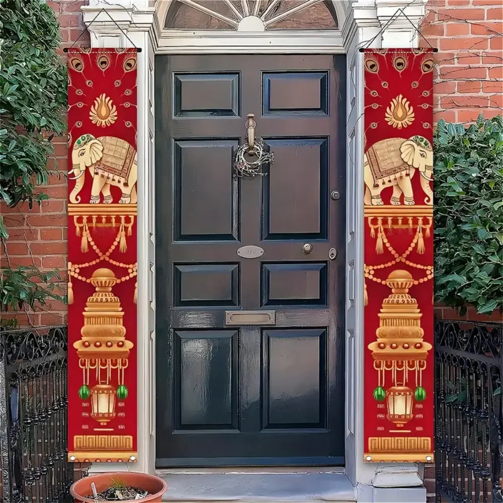 VIKAMA Indian Diwali Festival, Festive Porch Banners, Festive Decor For Welcoming Porch Drapes, Outdoor Courtyard Party Backdrop