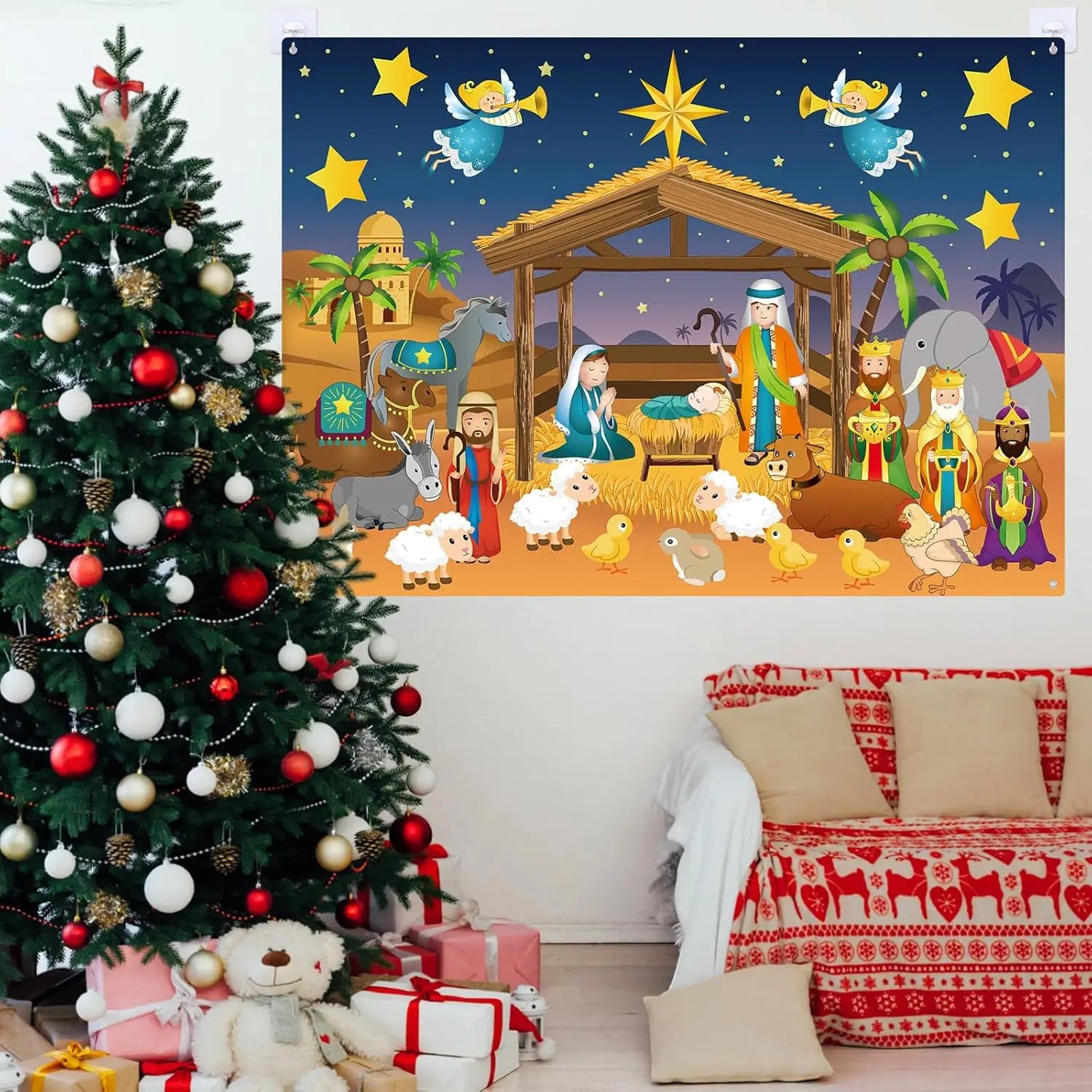 Christmas Felt Story Board Set Detachable Ornaments Wall Decor House Crafts DIY Learning Interactive Play Kit for Holiday Xmas