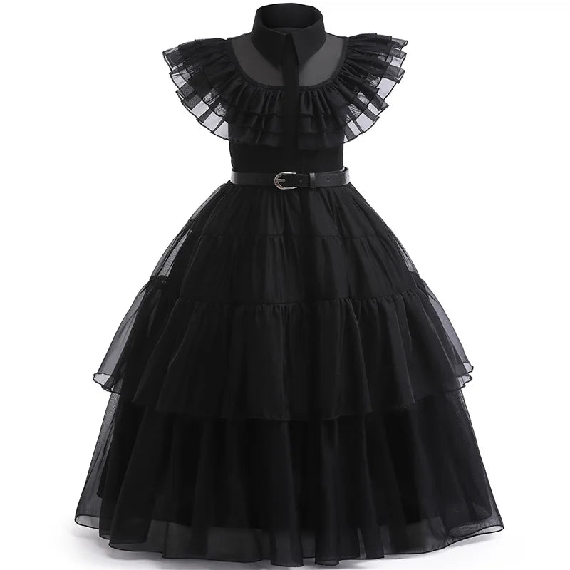KLFLGD Black Lace Halloween Dress Up Girl's Birthday Party Performance Dress New Girl Role Playing Dress 4-12 Years Old