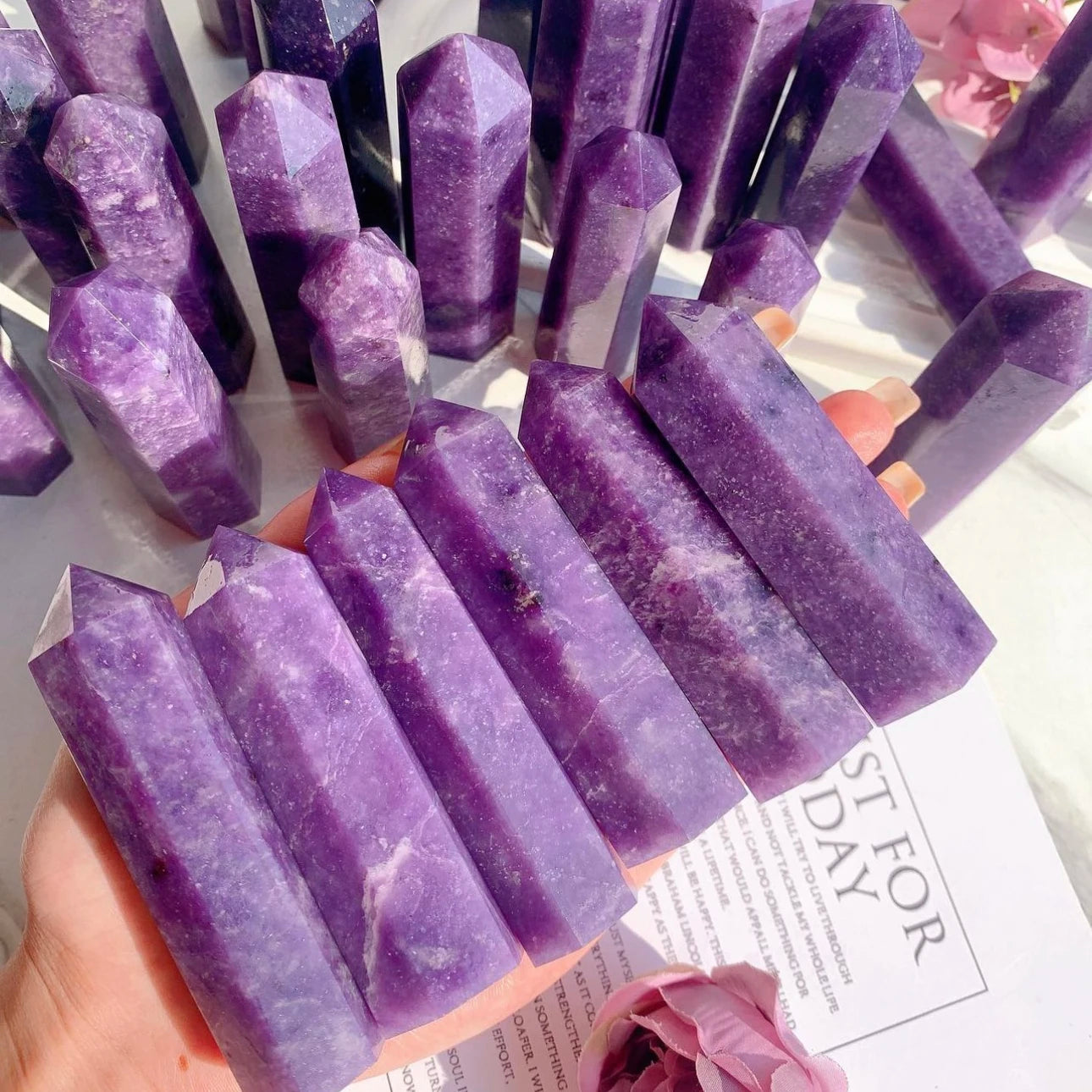 5-8cm Natural Crystal Column Lilac Stone Obelisk Point Lepidolite Reiki Healing Crystal Wand Home Decoration