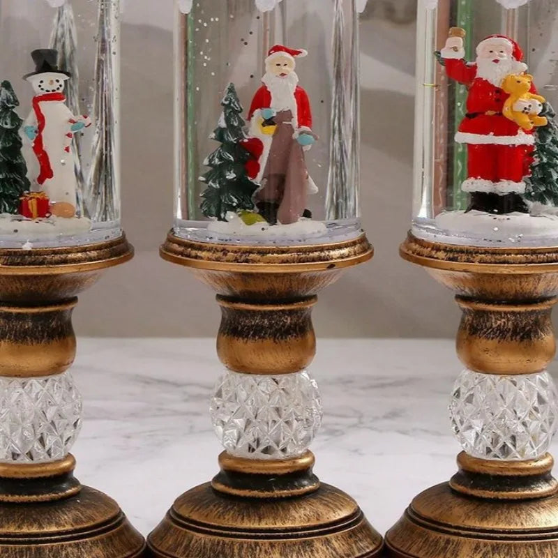 Christmas Decorations Water Filled Candles with Scene Crystal Lights Snowfall Effect Santa Claus Figurine Perfect Holiday Gift