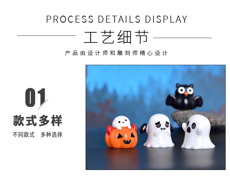 Halloween Micro Landscape Miniature Figurines Resin Craft Mini Fairy Garden Ornaments Cute Pumpkin Ghost Home Decor