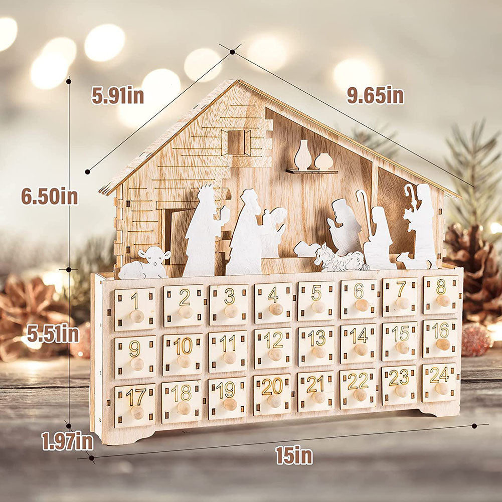 Christmas 24 Day Countdown Calendar With Light Wooden Drawer Home Decor Ornament For Kids Light Up Gifts Candy Drawer Organizer