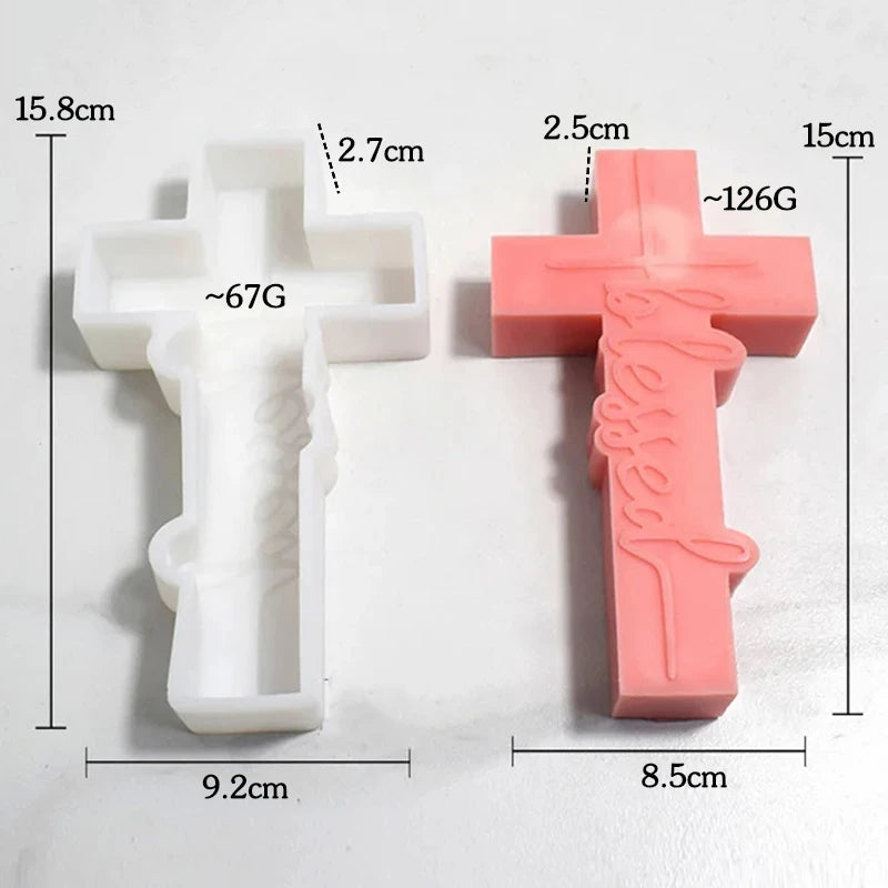DIY cross candle silicone molds 3D relief cross crafts resin plaster cement casting mold Halloween gift making tool