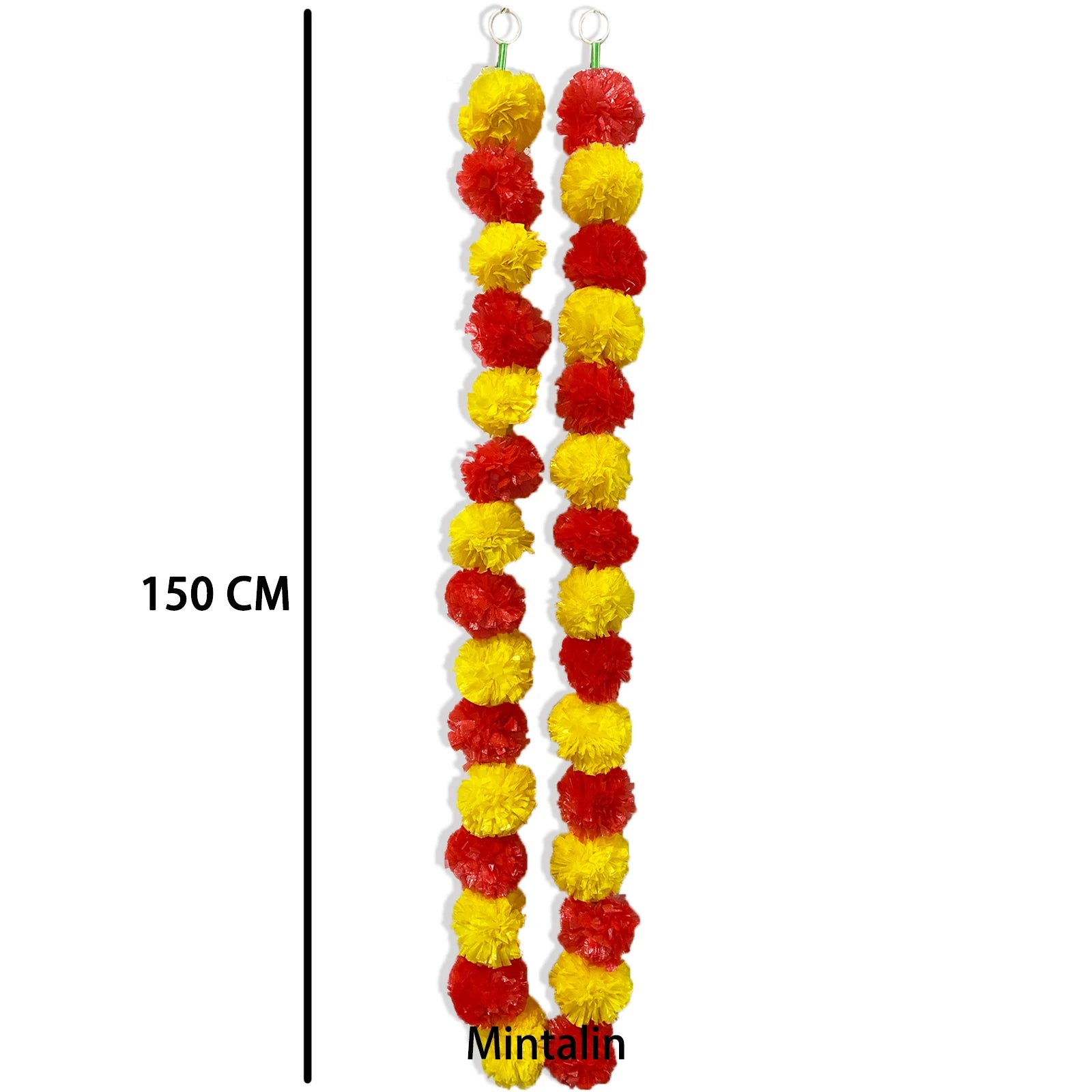 Marigold Garland for Decoration 10 Pcs of 5 feet (1,52 m)˜ Long Strands Artificial Marigold Flowers, Indian Décor for Pooja