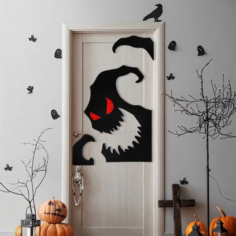 Halloween decoration room door stickers window decor skeleton hand pumpkin DIY devil witch hat glass window stickers ghost