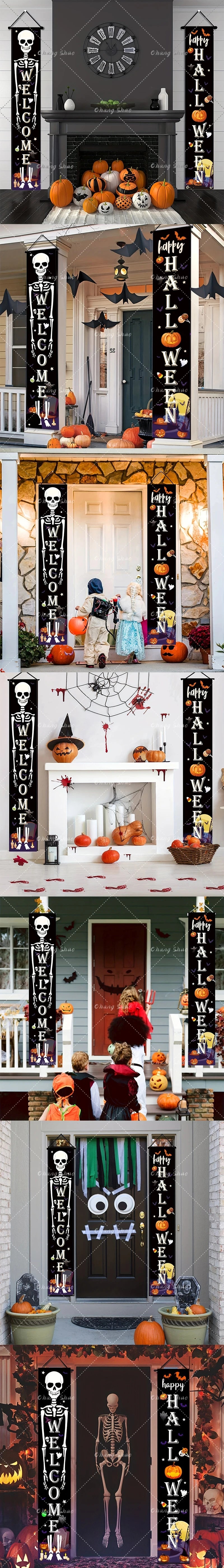 Halloween Hanging Door Curtain Banner Pumpkin Ghost Happy Halloween Decorations For Home Trick Or Treat Horror Party Supplies