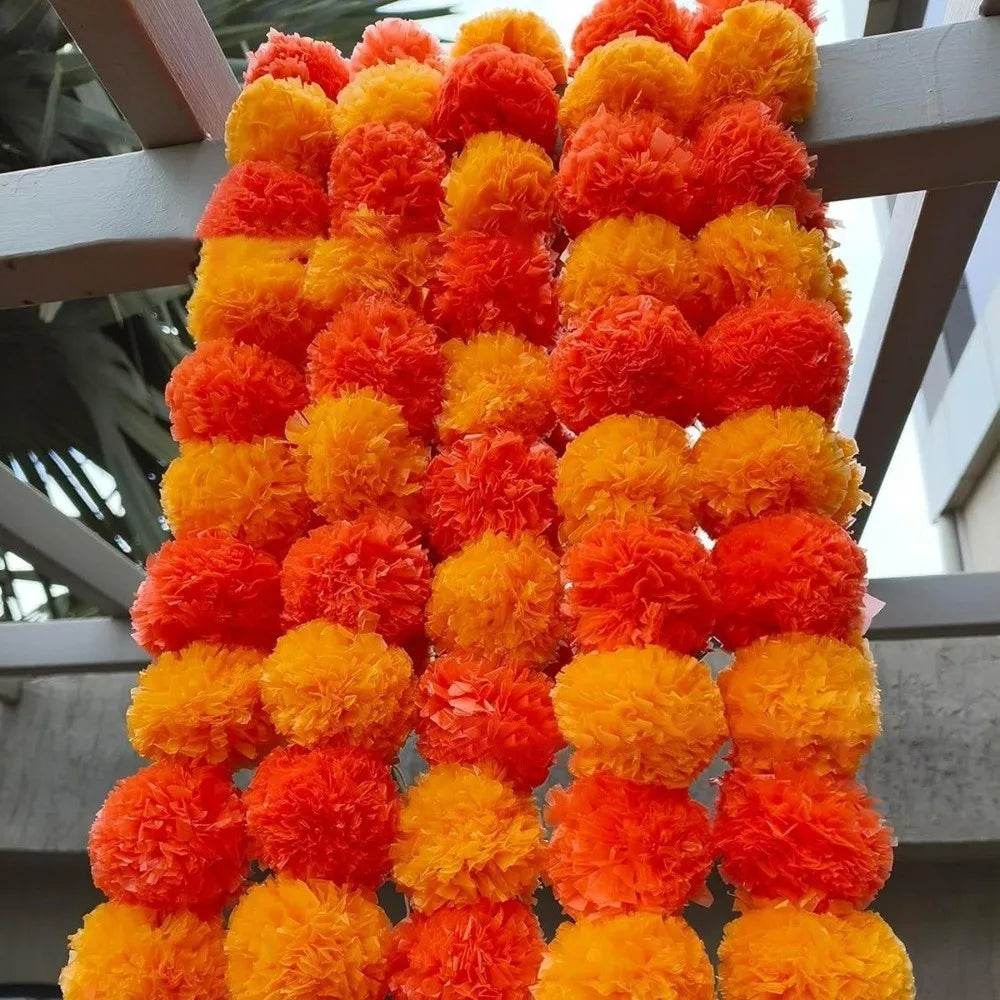 Long Strands Artificial Marigold Garland Pooja Diwali Fiesta Indian Décor Pooja Marigold Flowers Pooja Wedding Events Decor