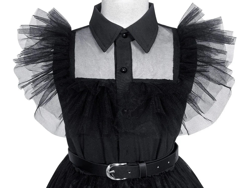 KLFLGD Black Lace Halloween Dress Up Girl's Birthday Party Performance Dress New Girl Role Playing Dress 4-12 Years Old
