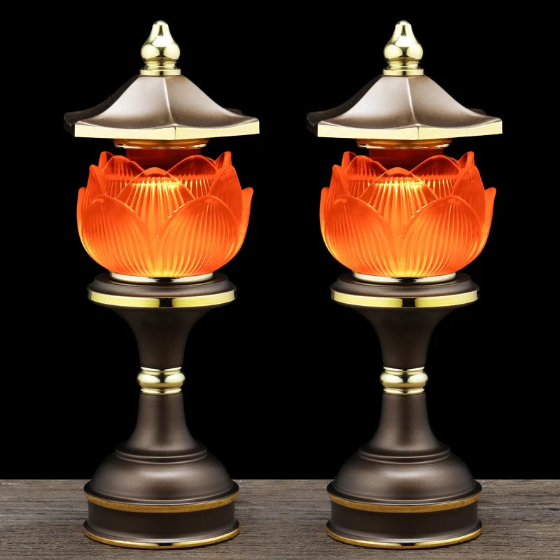 A Pair 2PCS Wholesale Buddhism supply HOME Shop temple altar Buddhist worship tool high grade Lotus LED buddha Light 30cm tall