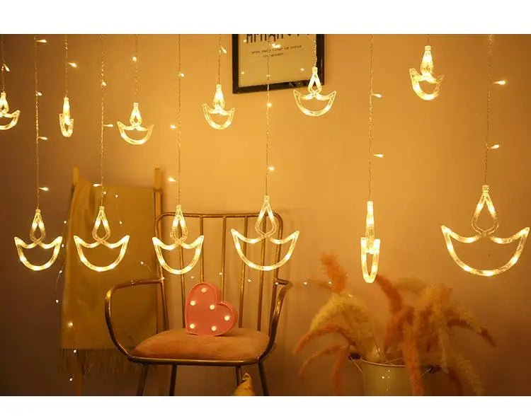 Diwali String Lights Usb Plug Diya Curtain Light Festival Lamp for Wall Window Bedroom Decor Indoor Outdoor Eid al-Fitr Muslims