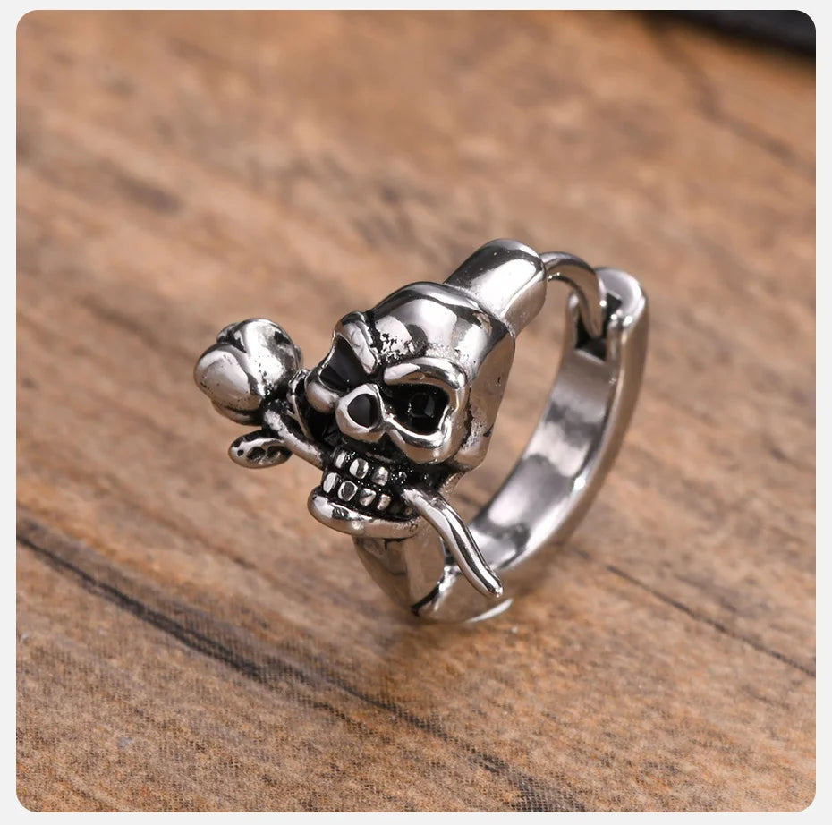 Vnox Gothic Skull Skeleton Huggie Hoop Earrings for Men Boys, Rock Punk Stainless Steel Cocktail Party Halloween Gift Jewelry