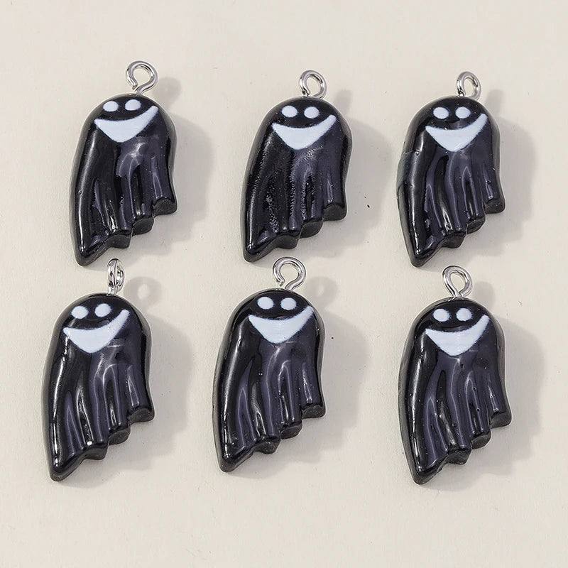 Leslie 10Pcs New Resin Halloween Charms Kawaii Cat Spider Castle Ghost Pumpkin Charms Pendants Decor DIY Earring Jewelry Making