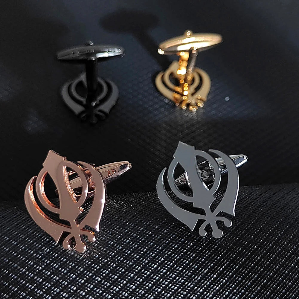 Stainless steel butterfly clasp brooch/cufflink, Sikh symbol badge for men's suit, elegant anti-exposure button for women.