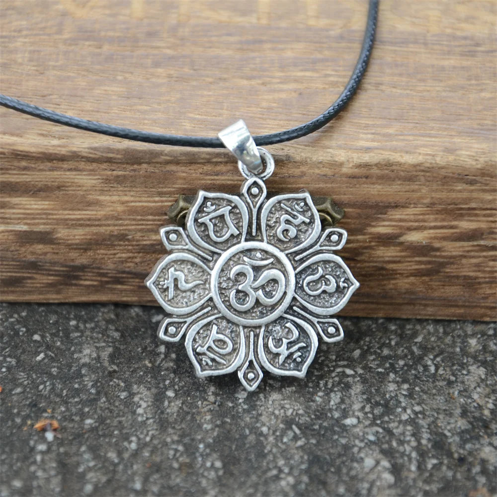 OHM OM AUM Yoga Lotus Flower Buddha Pendant Necklace For Women Religious Mandala Buddhism Jewelry