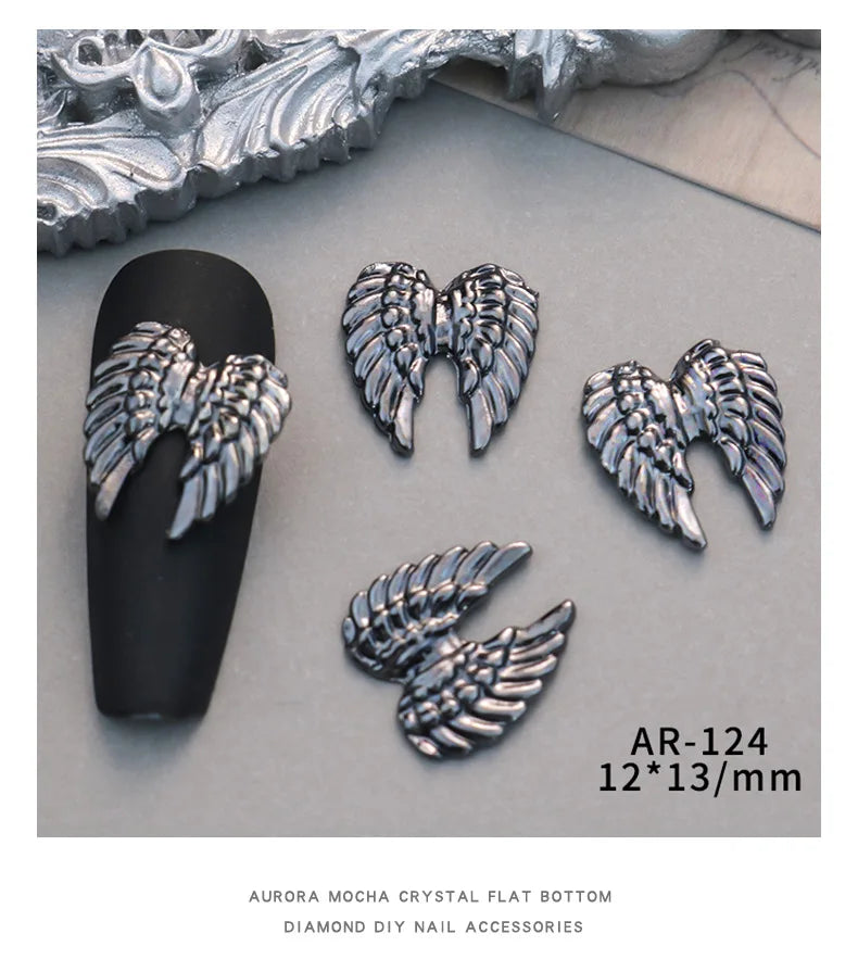 10PCS Black Iron Cross Skull Nail Charms Parts Butterfly Wing Accessories Halloween Nail Art Decoration Design Supplies Material